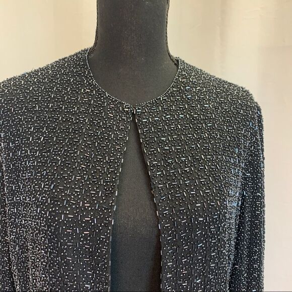 PETER Nygard beaded long sleeve evening jacket black Sz 6 - Picture 3 of 11